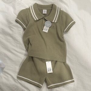 GAP Sage Green Baby Knit Set with White Accents
